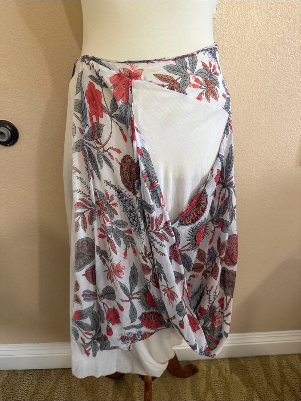 Vivienne Westwood White Floral Print Draped Skirt